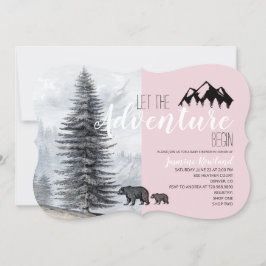 Äventyr inväntar Rosa Woodland Bears Baby Shower Inbjudningar