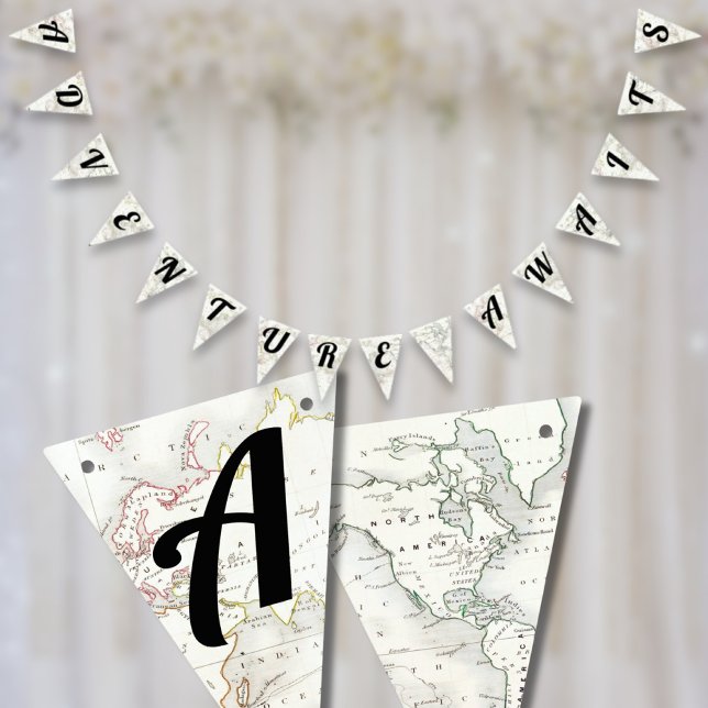 Äventyr inväntar Vintage Karta Travel Baby Shower Vimplar (Adventure Awaits Vintage Map Travel Baby Shower Bunting Flags
)