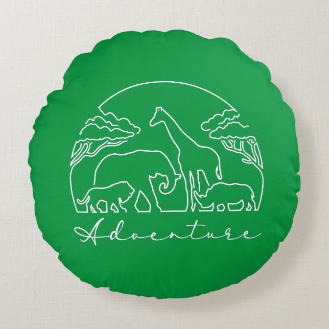 Äventyr och Safari i Afrikan Rund Kudde (Framsidan)