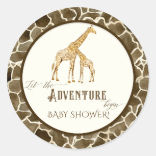 Äventyr Pojke Shower Watercolor Giraffe Theme Runt Klistermärke