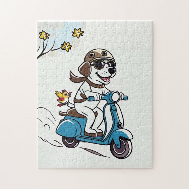 Äventyr puzzle lycklig Hund Scooter Pussel (Vertikal)