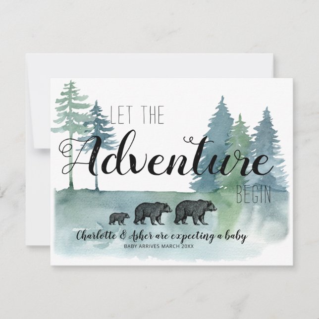 Äventyr Rustic Watercolor Bears Gravid Meddelande (Framsida)