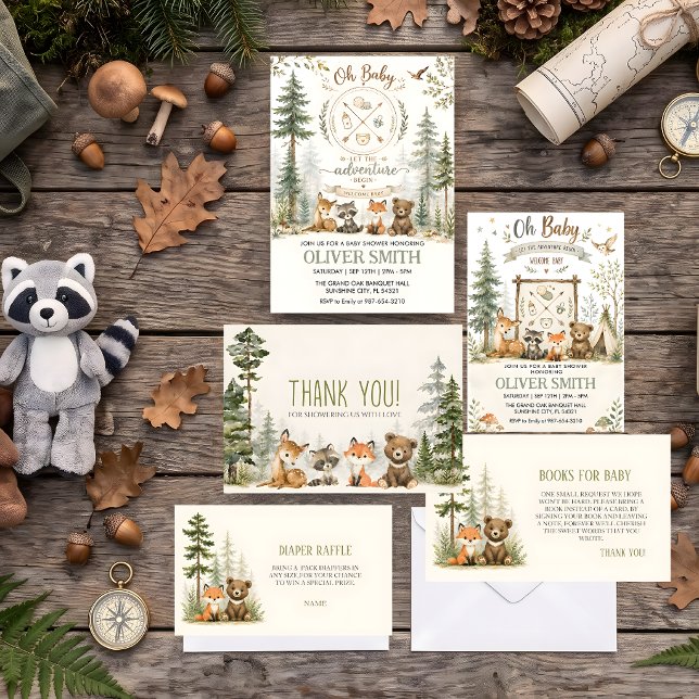 Äventyr Skogs camping Djur baby shower  Inbjudningar (Skapare uppladdad)