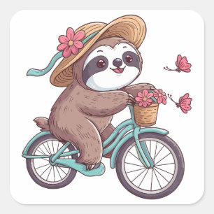 Äventyr Sloth på Bike, Cute Sloth på en bikrid Fyrkantigt Klistermärke