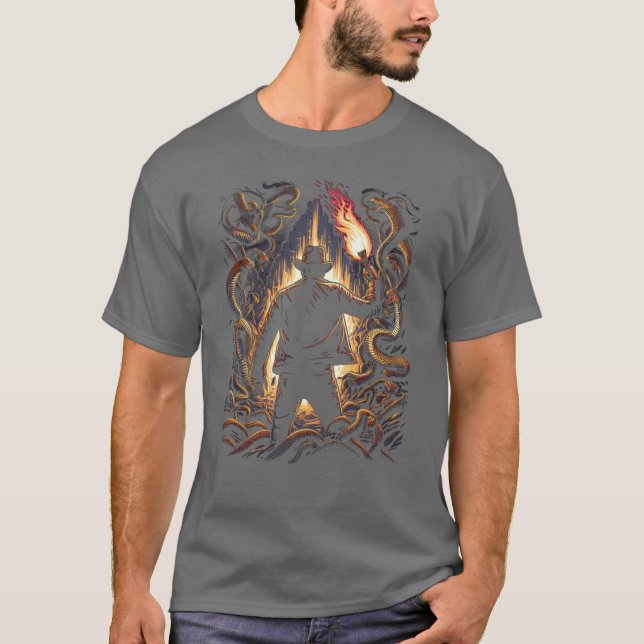 Äventyr-sökare med Torch Amidst Snakes Adventur T Shirt (Framsida)
