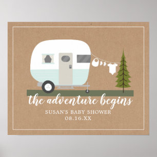 Äventyr-tränare Camper Blue Boy Baby Shower Poster