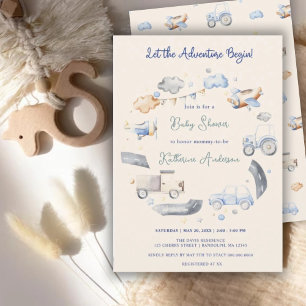 Äventyr Transport Boy Baby Shower Inbjudningar