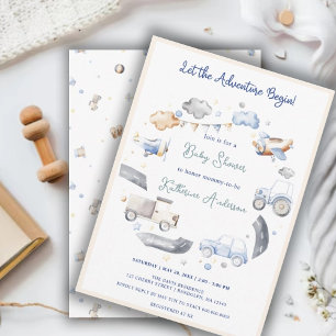 Äventyr Transport Boy Baby Shower Inbjudningar