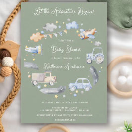 Äventyr Transport Boy Baby Shower Inbjudningar