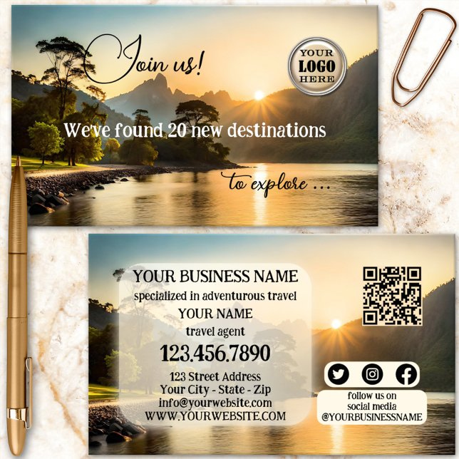 Äventyr Travel Agent Modern QR-kod Visitkort (Exotic destination adventure travel agent or agency business card)