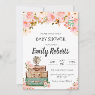 Äventyr Travel Blommigt Greenery Girl Baby Shower Inbjudningar