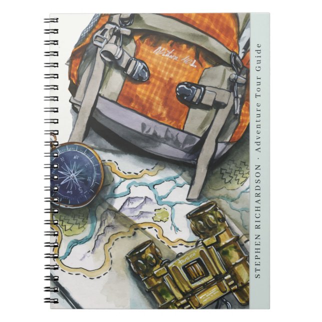 Äventyr Travel Guide Watercolor Monogram Anteckningsbok (Framsidan)