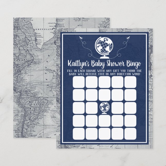 Äventyr Travel Karta Baby Shower Bingo (Fram/baksida)