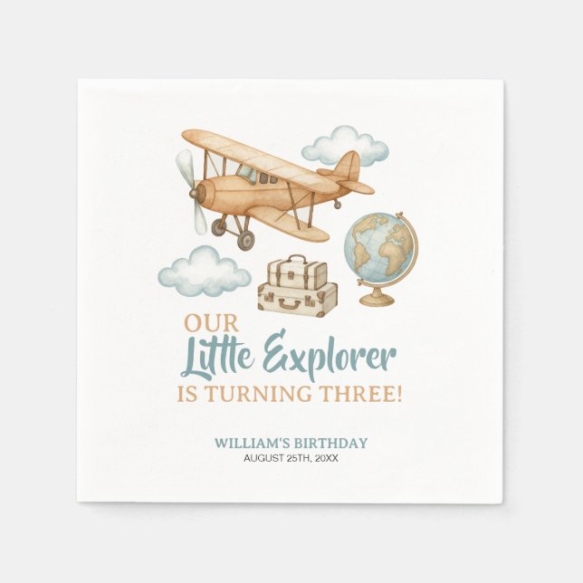 Äventyr Travel Little Explorer Birthday Pappersservett (Framsidan)
