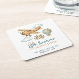 Äventyr Travel Little Explorer Birthday Underlägg Papper Kvadrat