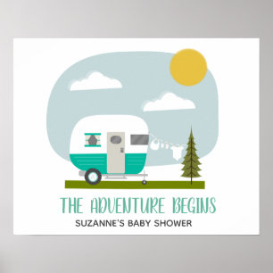 Äventyr Turcos Retro Camper Girl Baby Shower Poster