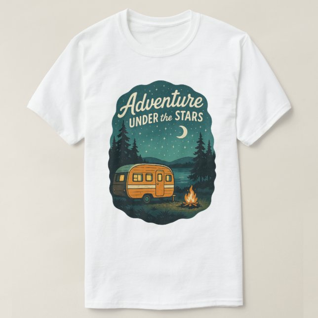 Äventyr under Stars Retro Camping Art T Shirt (Design framsida)