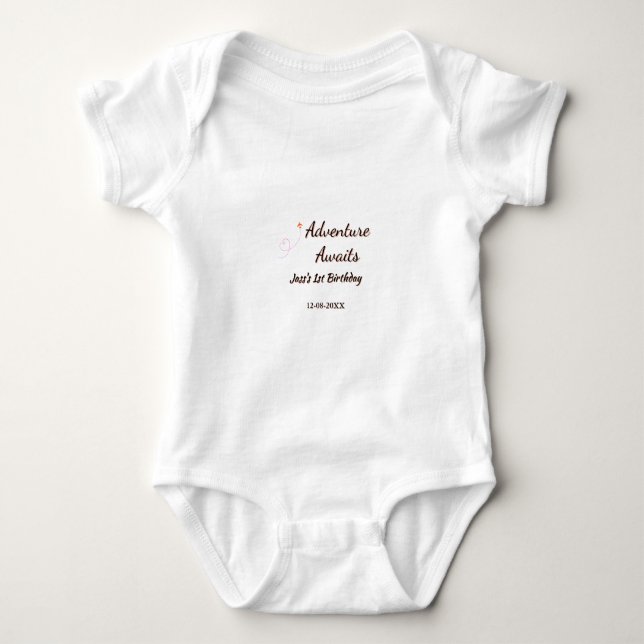 Äventyr väntar 1-årsdag namn datum planeretro t shirt (Framsida)