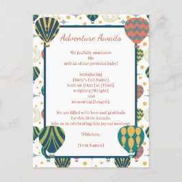Äventyr Väntar Ballong Födelse Tillkännagivande Meddelande Vykort