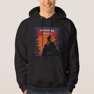 Äventyr Väntar Berg Siluett Retro Solnedgång Hoodie