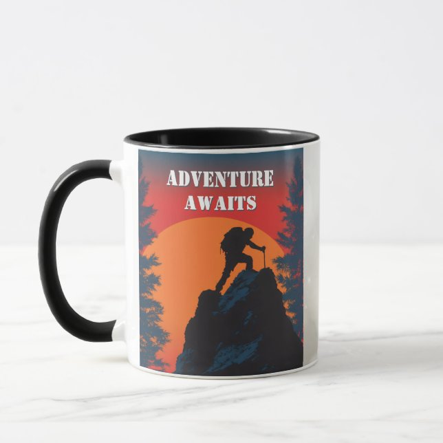 Äventyr Väntar Berg Siluett Retro Solnedgång Mugg (Vänster)