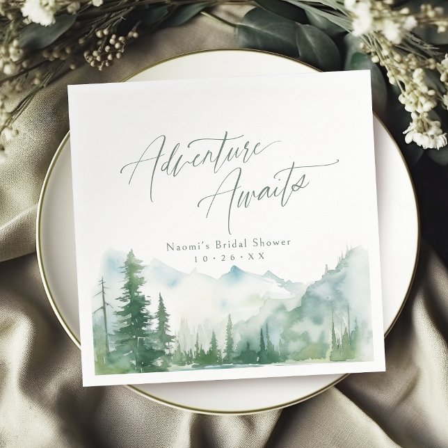 Äventyr Väntar Bergs Rustik Bröllopsdusch Pappersservett (Adventure Awaits Mountain Rustic Bridal Shower Napkins)
