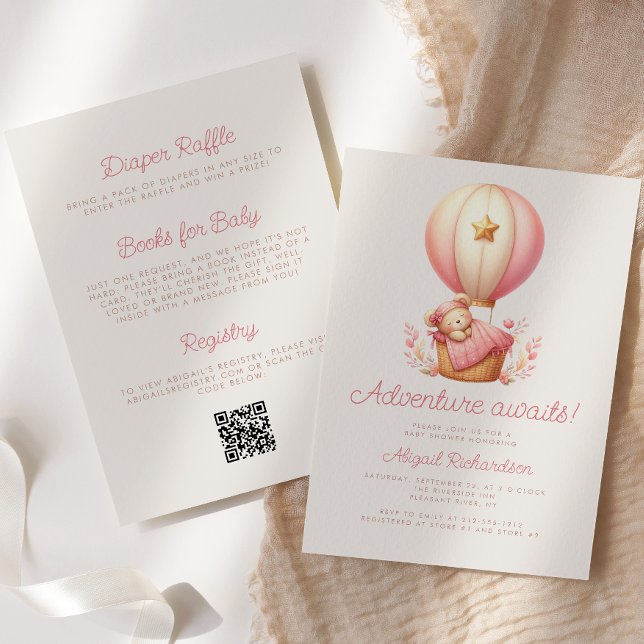 Äventyr Väntar Björn QR-kod Flicka Baby Shower Inbjudningar (Skapare uppladdad)