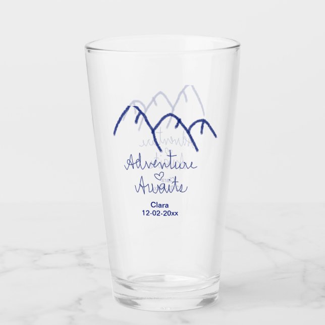 Äventyr väntar blå berg hjärta lägg till namn  glaskopp (Framsida)