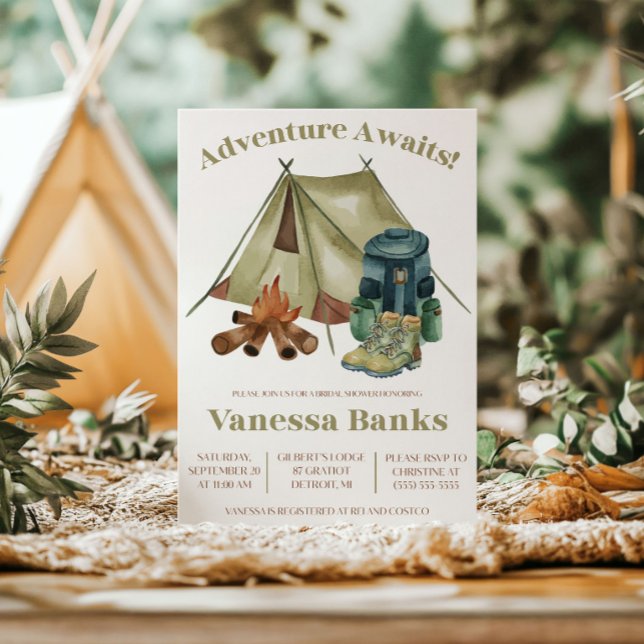 Äventyr väntar! Camping, vandring Bröllopsdusch Inbjudningar (Skapare uppladdad)