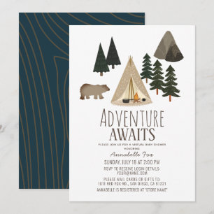 Äventyr Väntar Camping Virtuell Baby Shower Inbjudningar