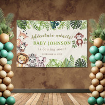 Äventyr Väntar Djungelsafari Bebis Shower Banner