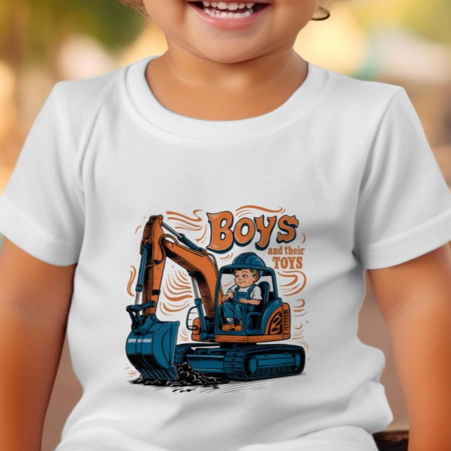 Äventyr väntar: Lille pojke i Bulldozer T Shirt (Skapare uppladdad)
