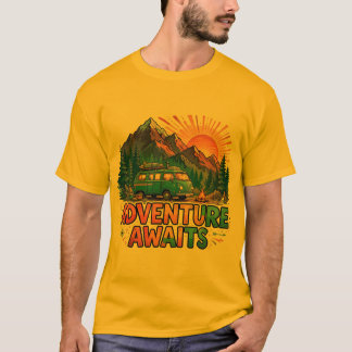 Äventyr Väntar Maglietta Camping Berg Skåpbil T Shirt