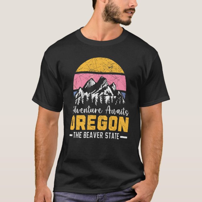 Äventyr Väntar Oregon Bäverstaten Usa Ameri T Shirt (Framsida)