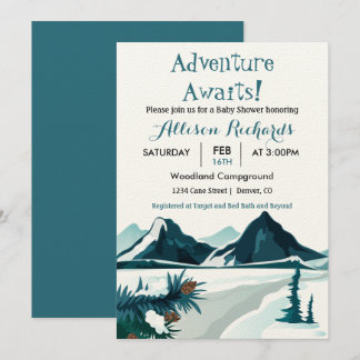 Äventyr väntar på att bergen ska resa i baby sh inbjudningar