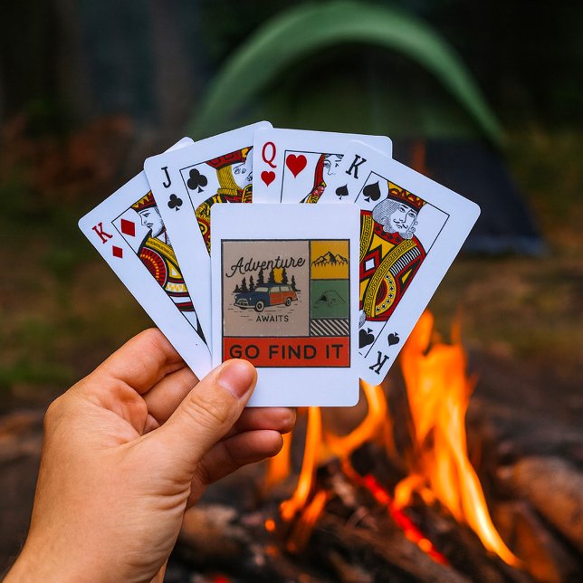 Äventyr väntar på att hitta den Retro Camping Trav Casinokort (Skapare uppladdad)