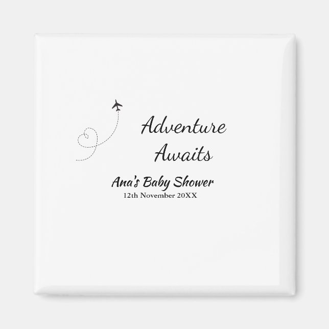 Äventyr väntar på babydusch, lägg till namn datum  magnet (Framsidan)