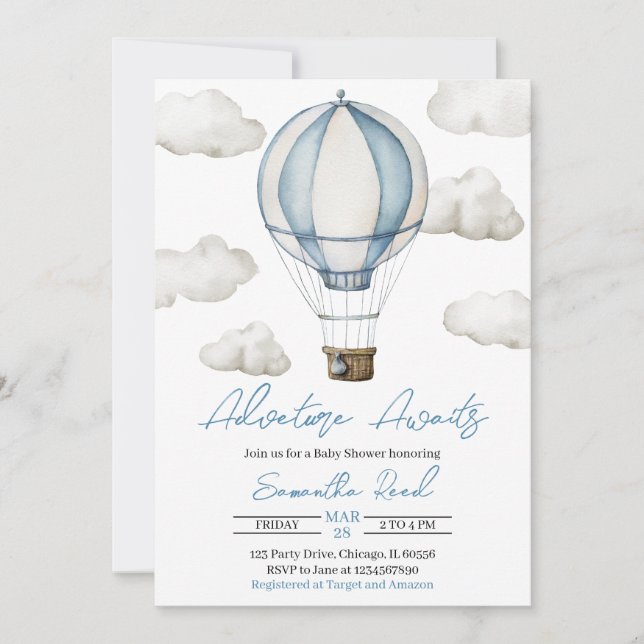 Äventyr väntar på babyskor inbjudningar (Framsida)