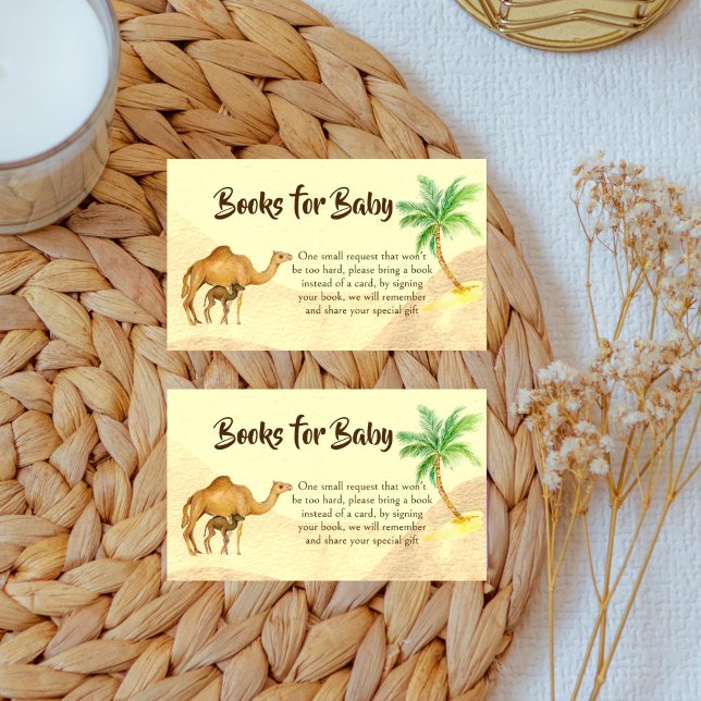 Äventyr väntar på begäran från baby-kameran bok i  tilläggskort (Adventure awaits desert baby camel baby shower book request enclosure card)
