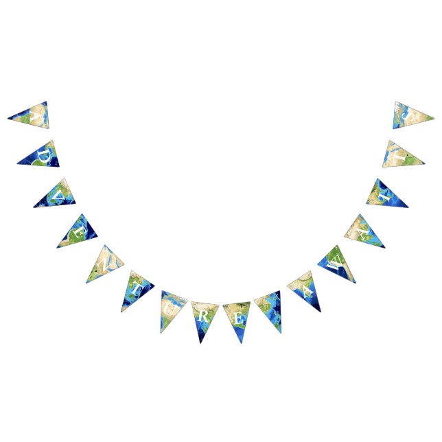 Äventyr väntar på brev för världsjordklotvit vimplar (Alla)