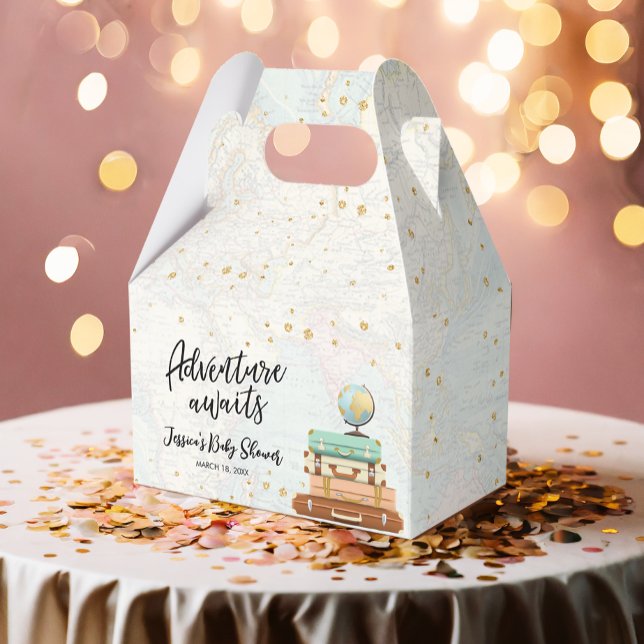 Äventyr väntar på en babyskare för konfetti Guld p Presentaskar (Skapare uppladdad)