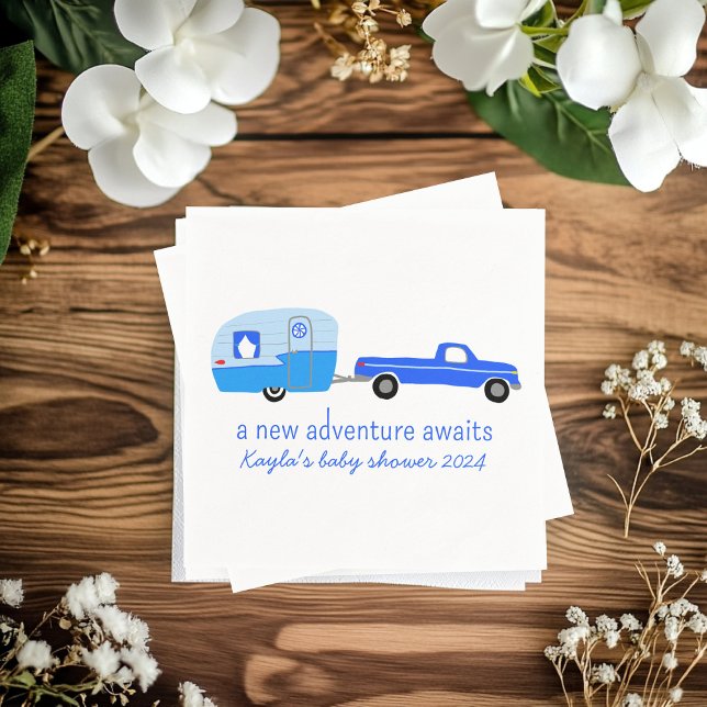 Äventyr väntar på Lastbil och släpvagn BABY SHOWER Pappersservett (Adventure Awaits Cute Truck & Trailer BABY SHOWER Napkins
)