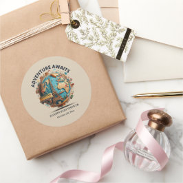 Äventyr väntar på modern globe babydusch runt klistermärke