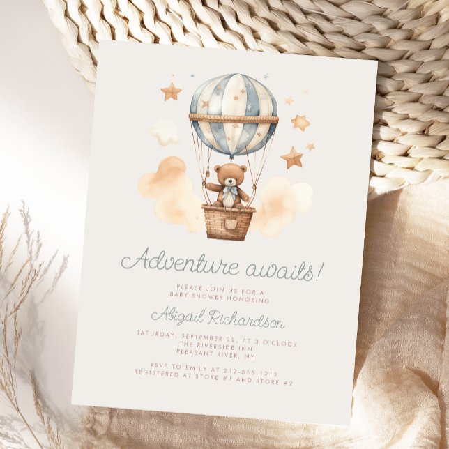 Äventyr väntar på Nalle Boy Baby Shower Vykort (Skapare uppladdad)