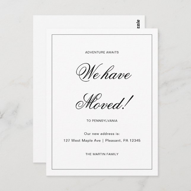 Äventyr väntar på ny adress Flyttningsmeddelande Vykort (Fram/baksida)