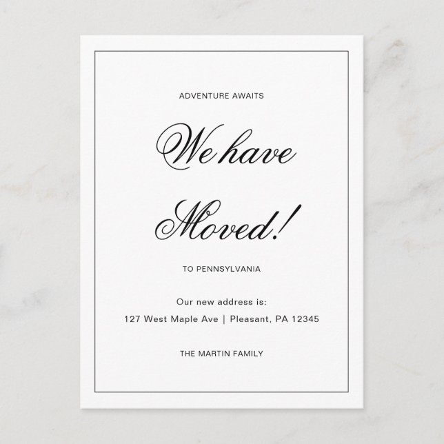 Äventyr väntar på Nya adress Flytta Vykort (Framsida)