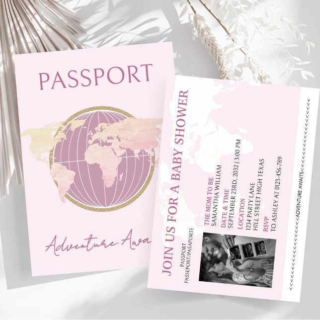 Äventyr väntar på passet Baby Shower Travel Inbjudningar (Skapare uppladdad)