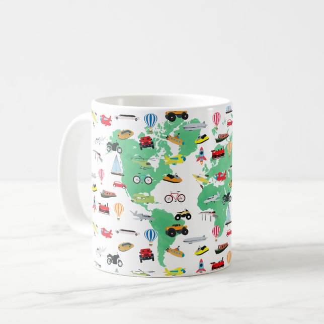 Äventyr väntar på världskartan Fordon Kaffemugg (Framsida vänster)