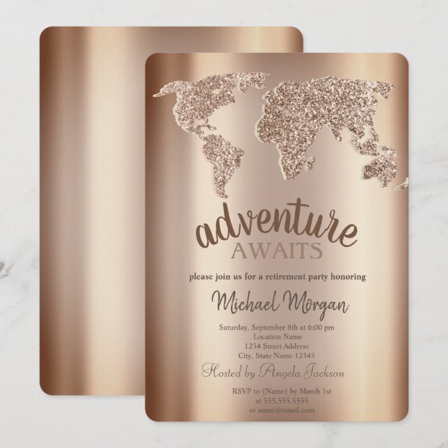 Äventyr väntar på världskartan Pension Inbjudningar (Fram/baksida)