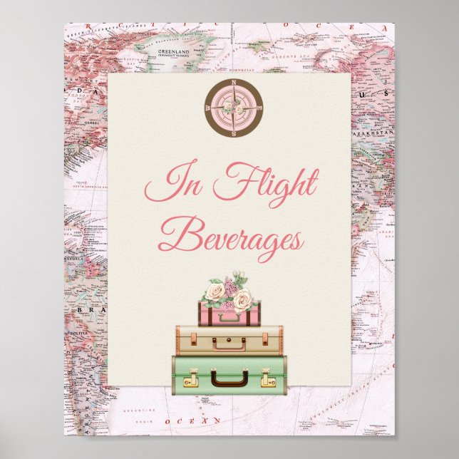 Äventyr väntar på världsresan Karta Rosa i Elfenbe Poster (Framsidan)